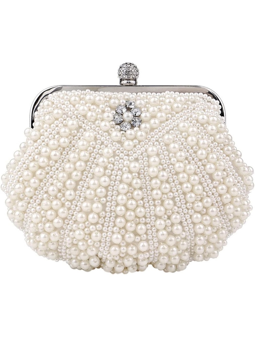 Pearl Beaded Evening Clutch - White